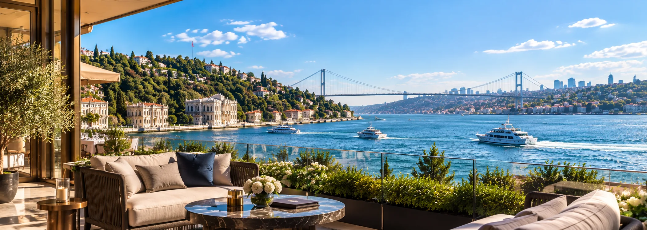 İstanbul Boğazı kıyısında premium bir otel terası